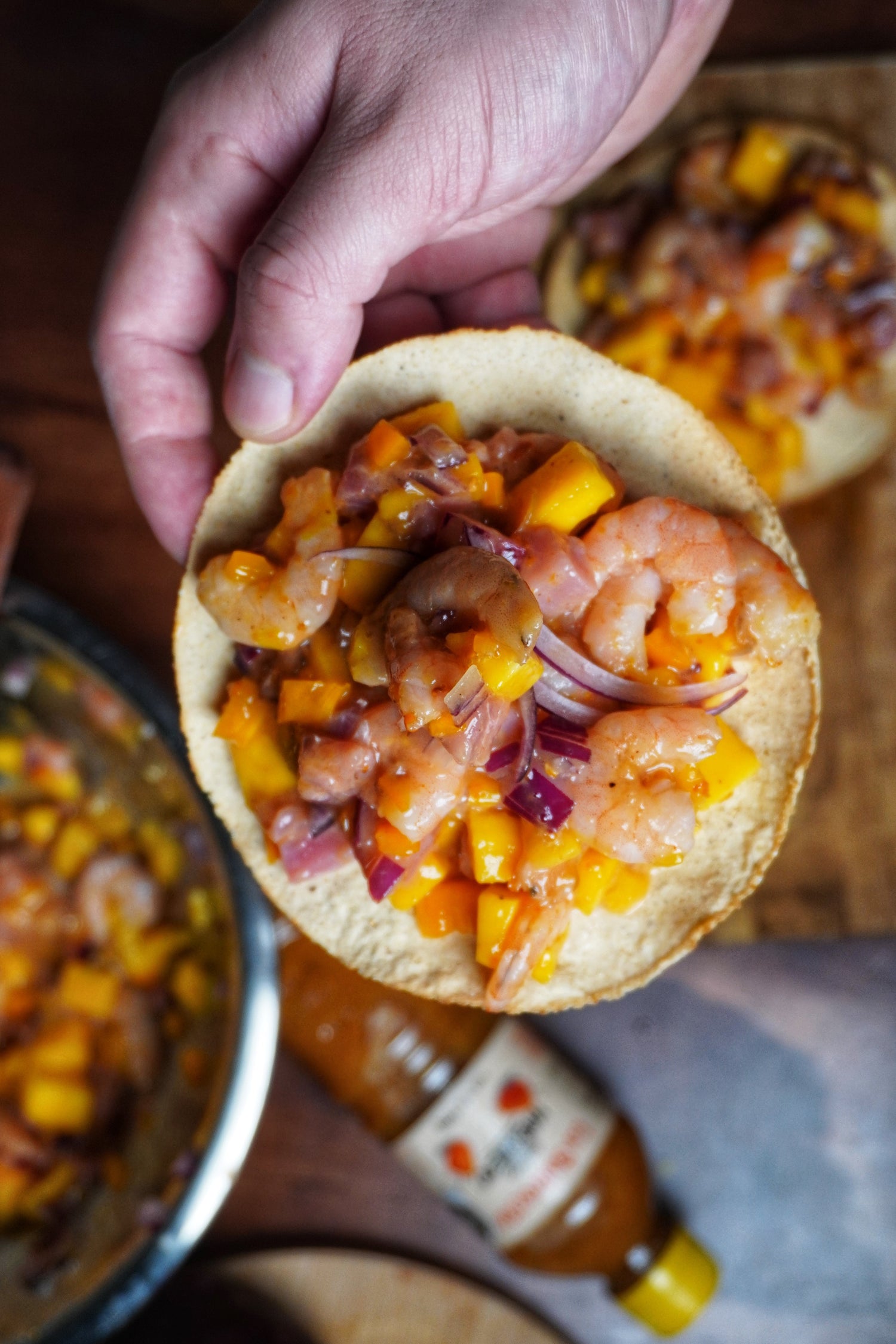 Tostadas de Camarón con Salsa Habanero