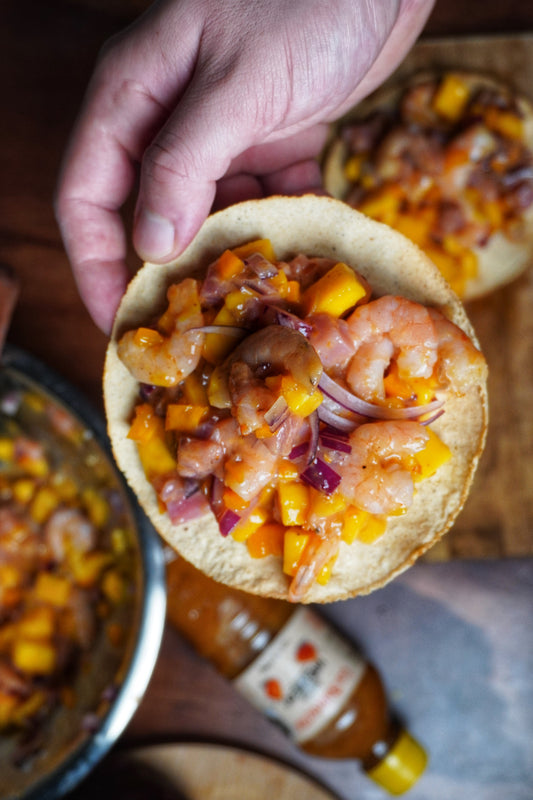 Tostadas de Camarón con Salsa Habanero